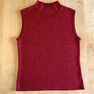 Sleeveless Mock Neck Sparkle Tank Top - Red